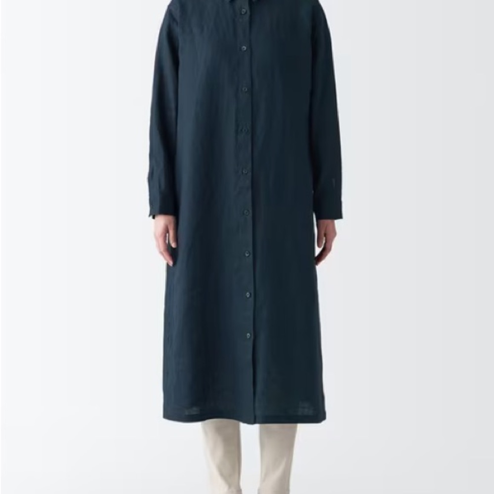 Muji 100% Linen Navy Blue button up dress XXL